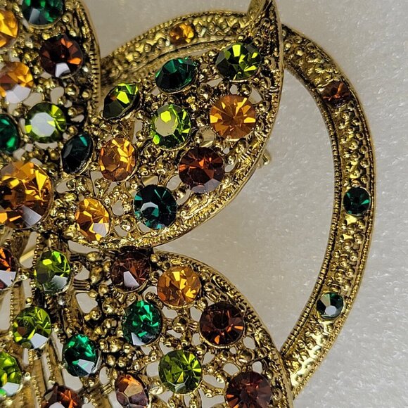 Colorful Rhinestone Gold Tone Large Brooch or Pendant - Picture 5 of 13